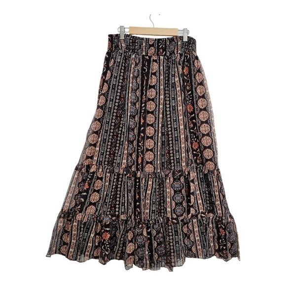 Chelsea & Theodore Dresses & Skirts - Womens NEW Tiered Skirt Boho Sheer Lined Flowy Feminine Multi Color XL Pull on